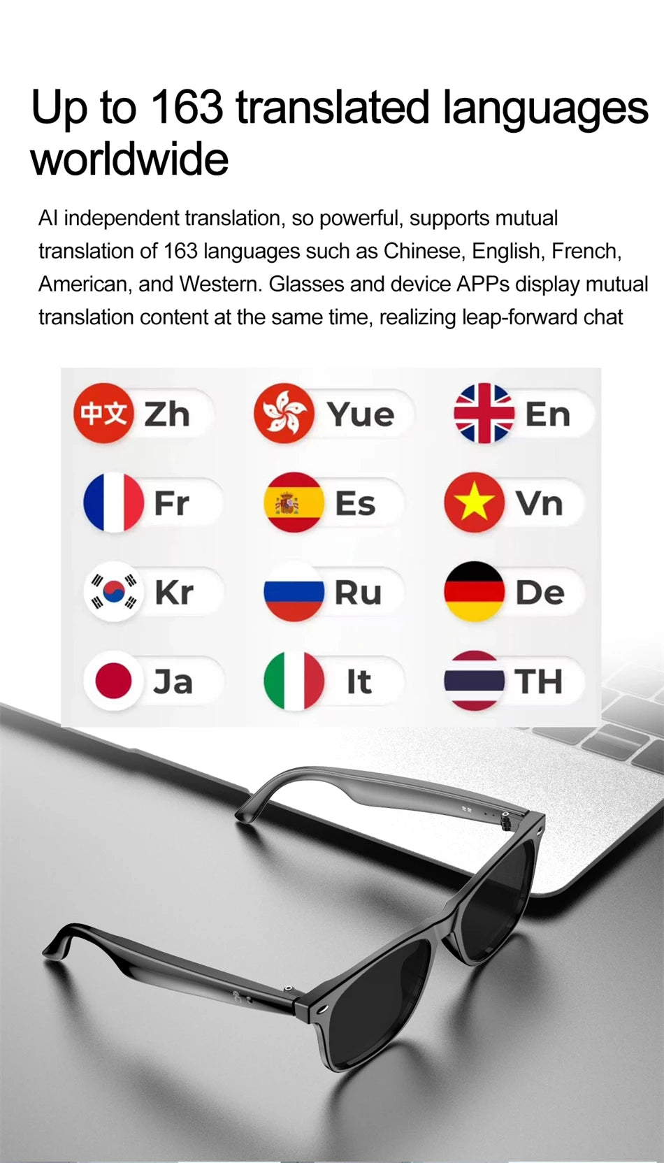 LIGE Smart Glasses – AI Real-Time Translator with Bluetooth Calling, Music & Sport Fitness Features