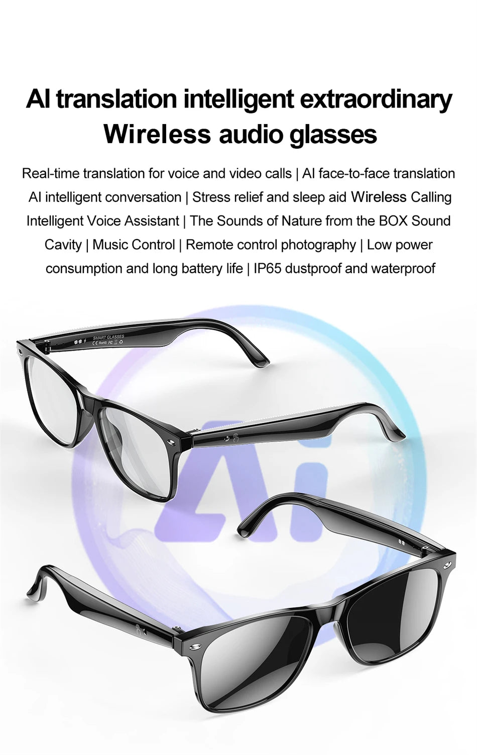 LIGE Smart Glasses – AI Real-Time Translator with Bluetooth Calling, Music & Sport Fitness Features