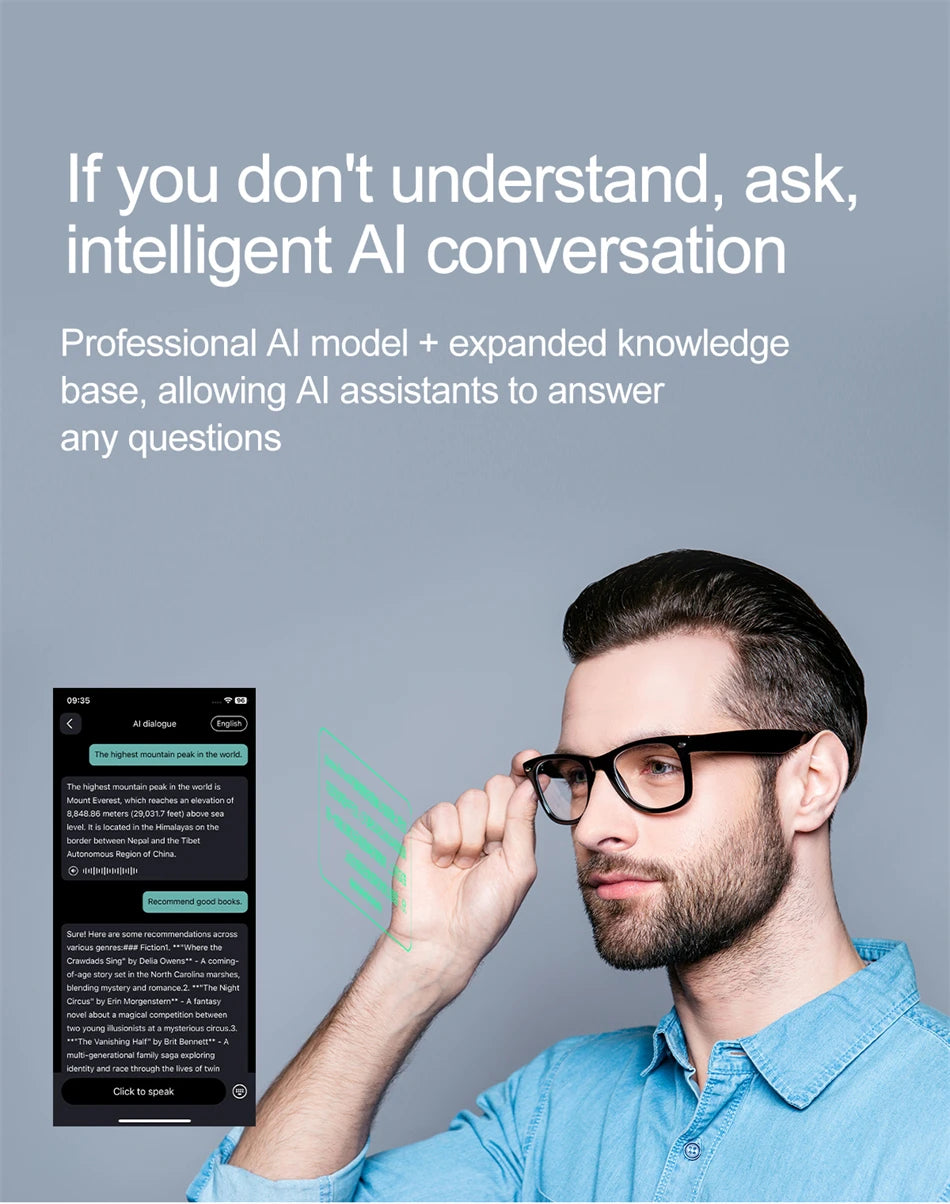 LIGE Smart Glasses – AI Real-Time Translator with Bluetooth Calling, Music & Sport Fitness Features