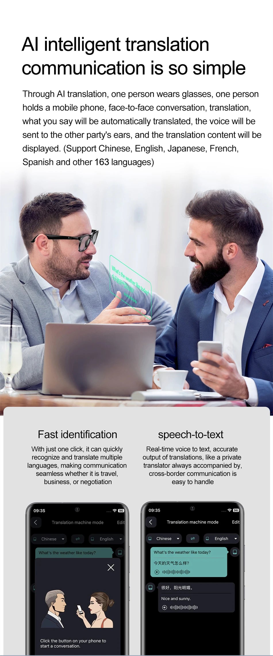 LIGE Smart Glasses – AI Real-Time Translator with Bluetooth Calling, Music & Sport Fitness Features
