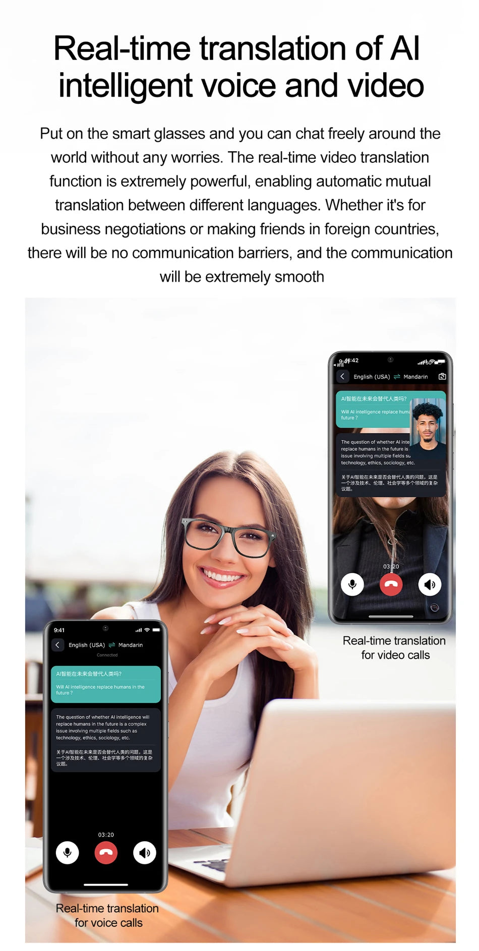 LIGE Smart Glasses – AI Real-Time Translator with Bluetooth Calling, Music & Sport Fitness Features